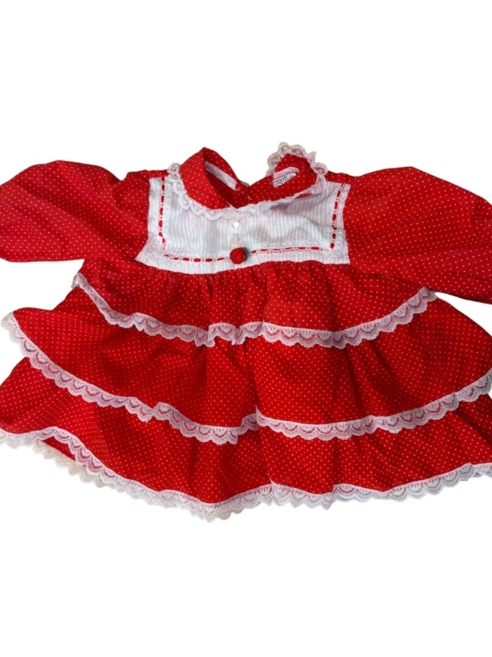Vintage Cradle Togs Red Polka Dot Lace Dress – Baby Girl 0–6 Months